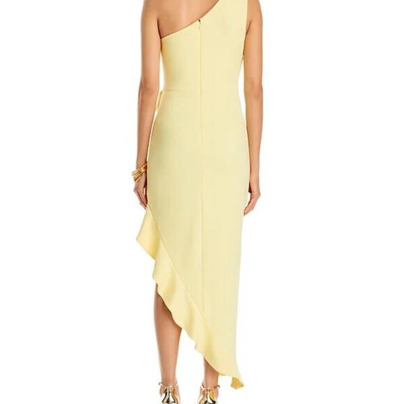 AQUA One-Shoulder Yellow Scuba Crepe Ruffle Maxi Dress NWT Size 2 - Picture 7 of 7